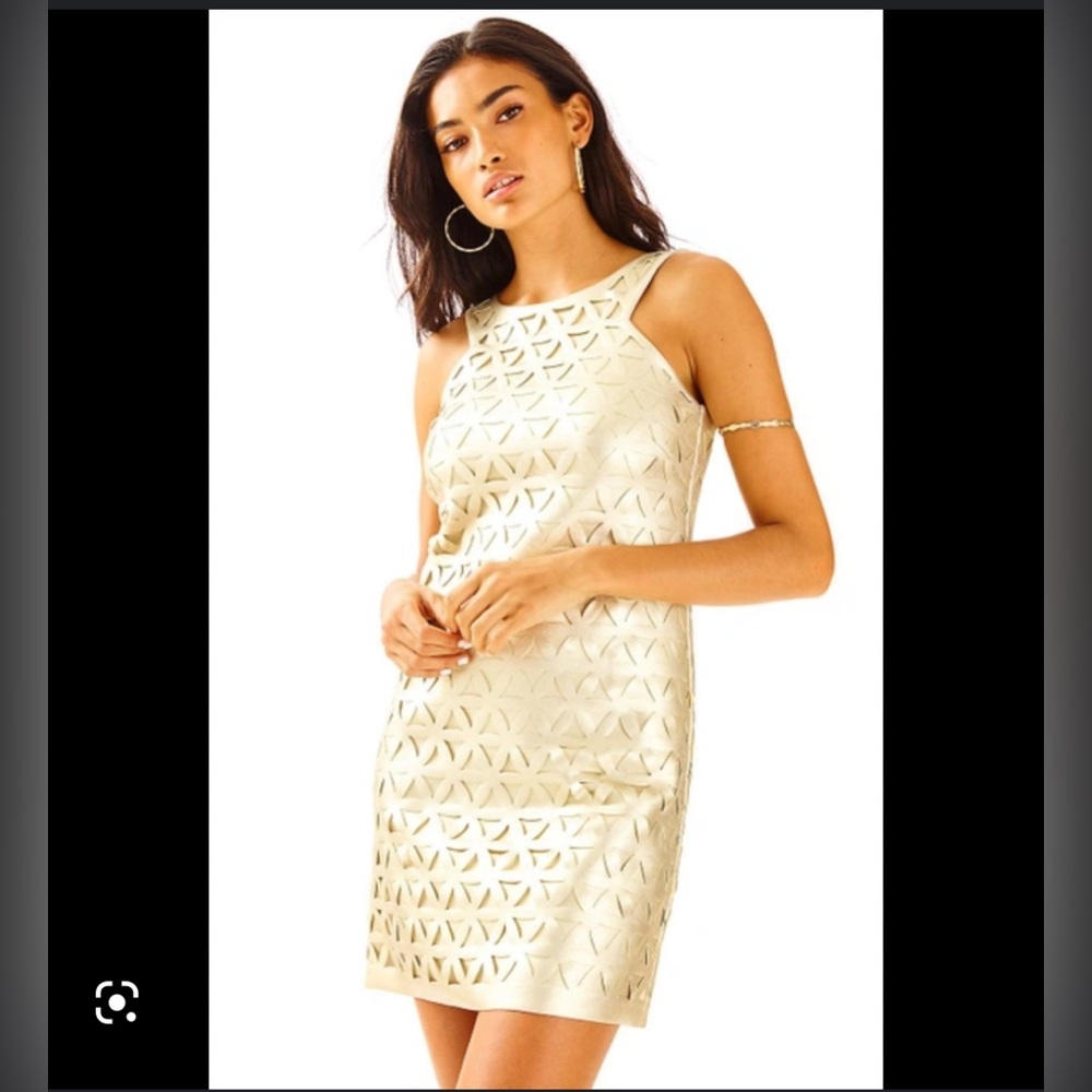 Lilly Pulitzer NWT gold metallic daisy laser cut dress XXS so cute